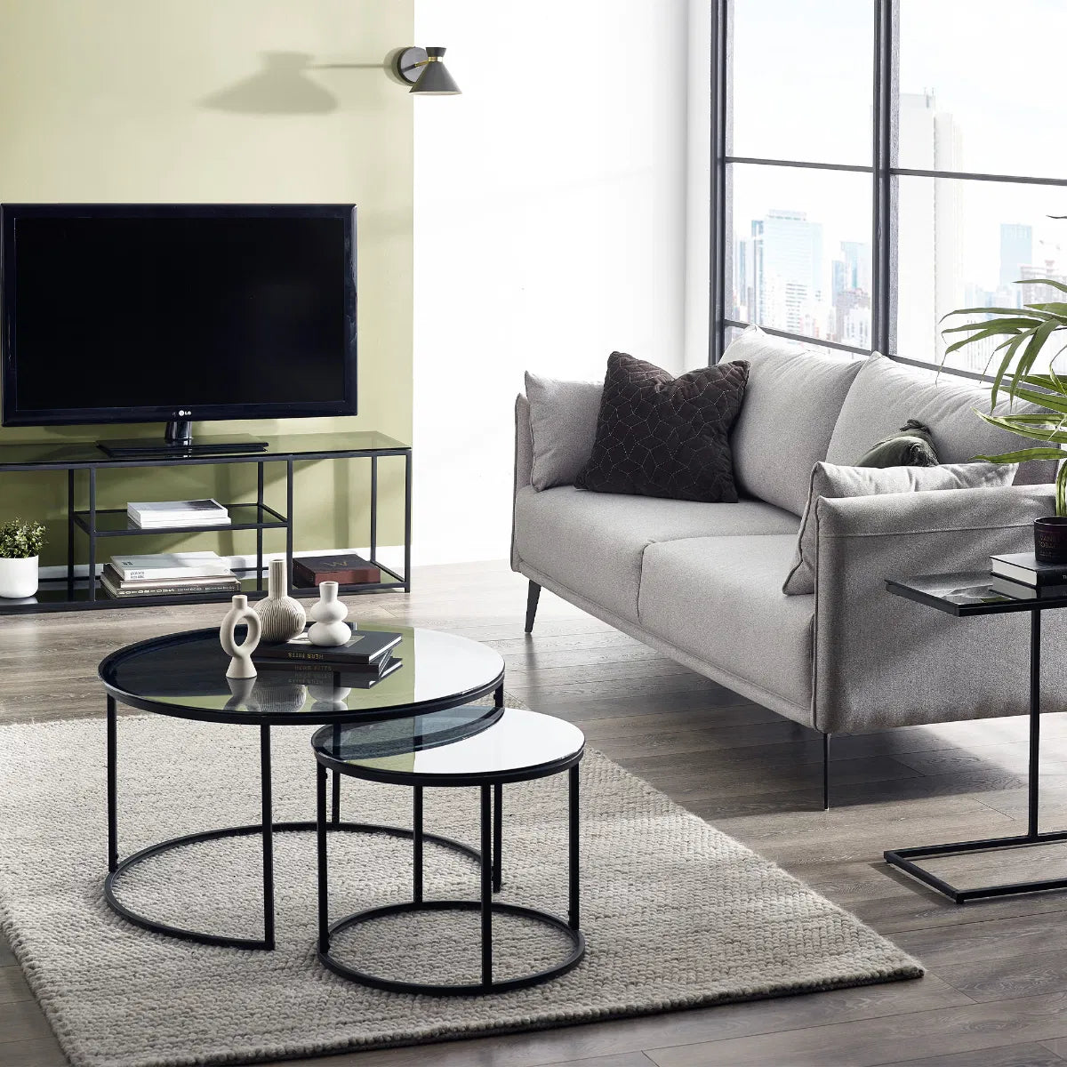 Mayfair Smoked Glass Round Nesting Coffee Tables